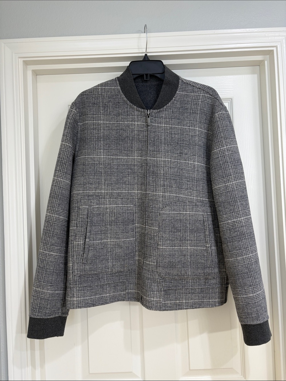 Men's Reversible Gray Plaid Bomber Jacket